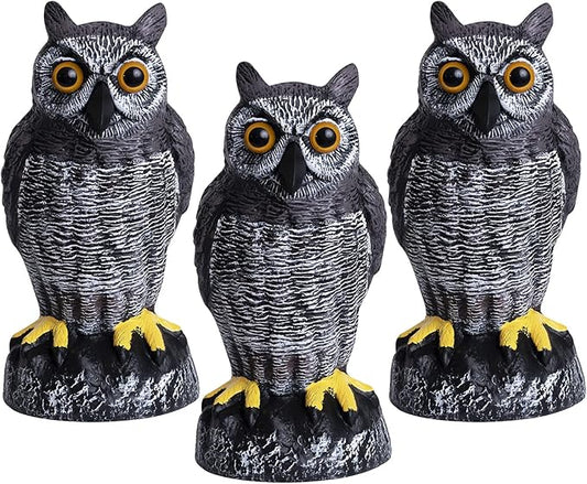 Galashield Owl Decoy | Plastic Owls to Scare Birds Away | Owl Statue for Garden & Outdoors - Pack of 3