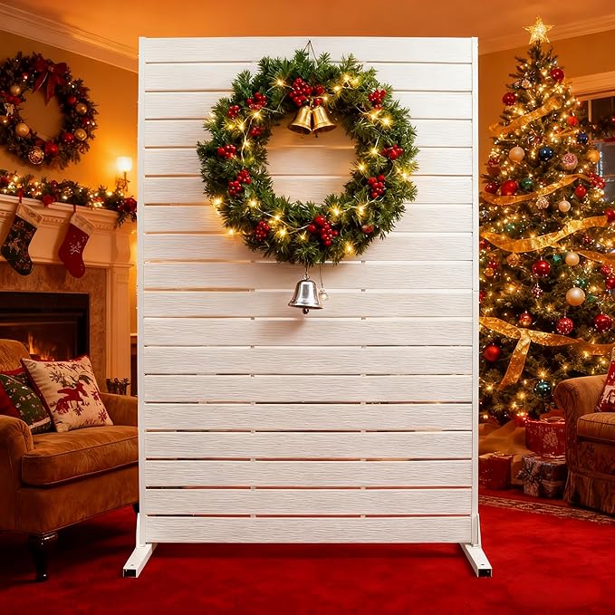 NicBex Privacy Screen Outdoor Freestanding Privacy Screen Fence, 72" H Fence Panels with Metal Stand, HDPE Indoor Decorative Divider for Pool, Garden, Apartment, Bathroom, White