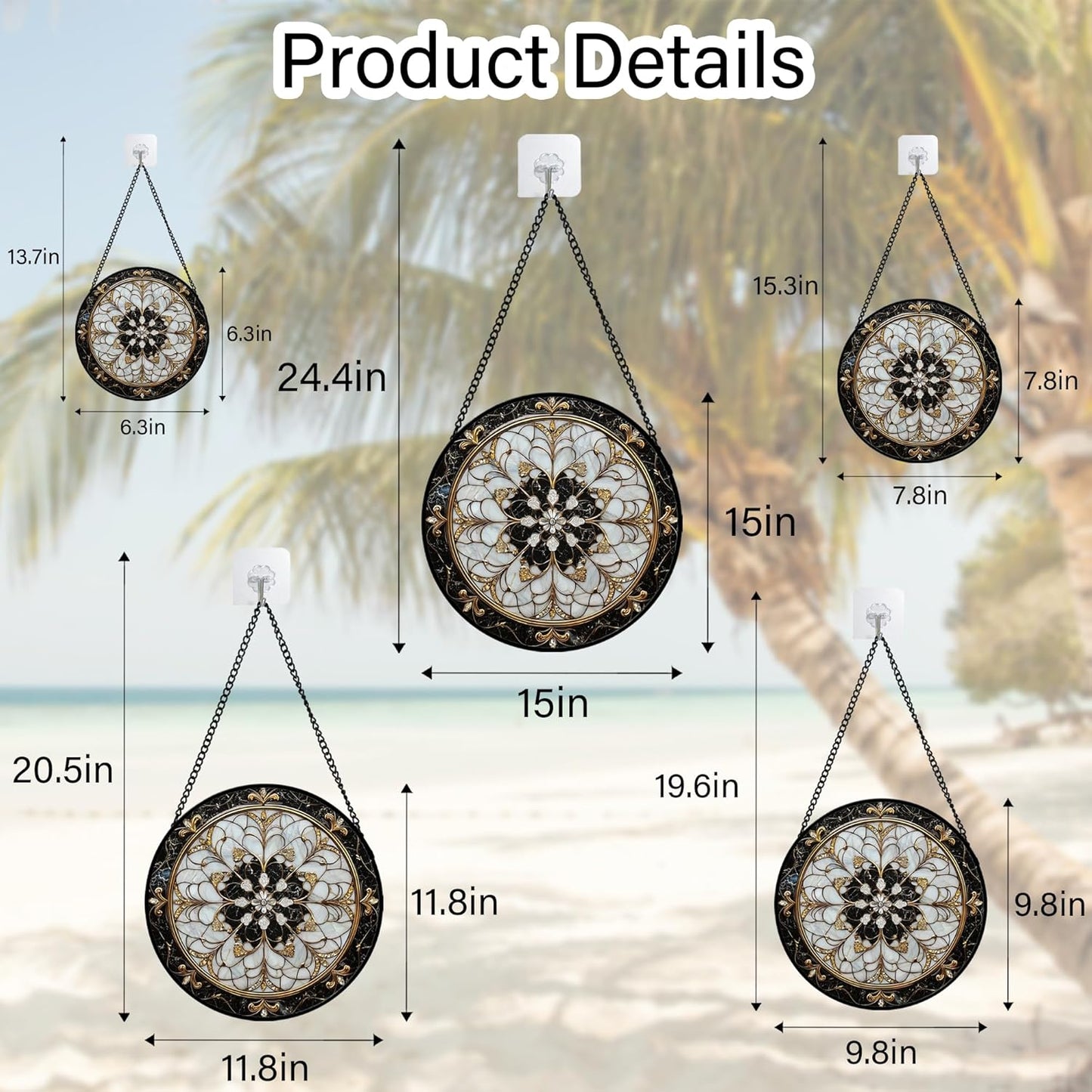 Stained Glass Window Hanging, Black and White Gold Boho Pattern Suncatcher for Doors Window Home Abstract Flower Sun Catchers Decor Mother's Day Birthday Gifts for Women, Men Mom 7.8 in