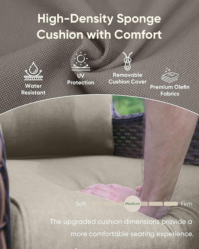 HUMMUH Wicker Patio Furniture High Back Swivel Rocker Patio Chairs Outdoor Bistro Set with Ottomans Side Table for Porch Garden Deck