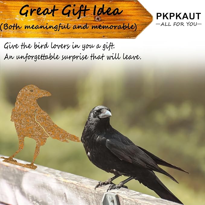 5Pcs Rusty Birds Metal Art Crow for Fence Decorations Outdoor, Metal Birds Craft Statue Ornaments Fence Topper Decor, Metal Bird Silhouette with Rusty Yard Art