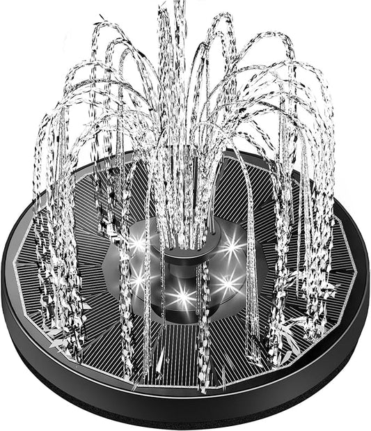 Solar Fountain Glass Panel with 2200 mah Battery, 3.5W Floating Solar Water Fountain with 4 Fixed Rods, Solar Fountain Pump for Bird Bath, Garden, Pond, Pool, Outdoor-White Lights