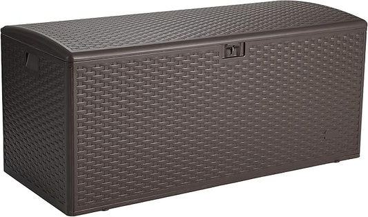 Amazon Basics Outdoor Patio Storage Box 150 Gallon Deck Box, Waterproof and Weather-resistant, Furniture Cushions Garden Tools, Brown