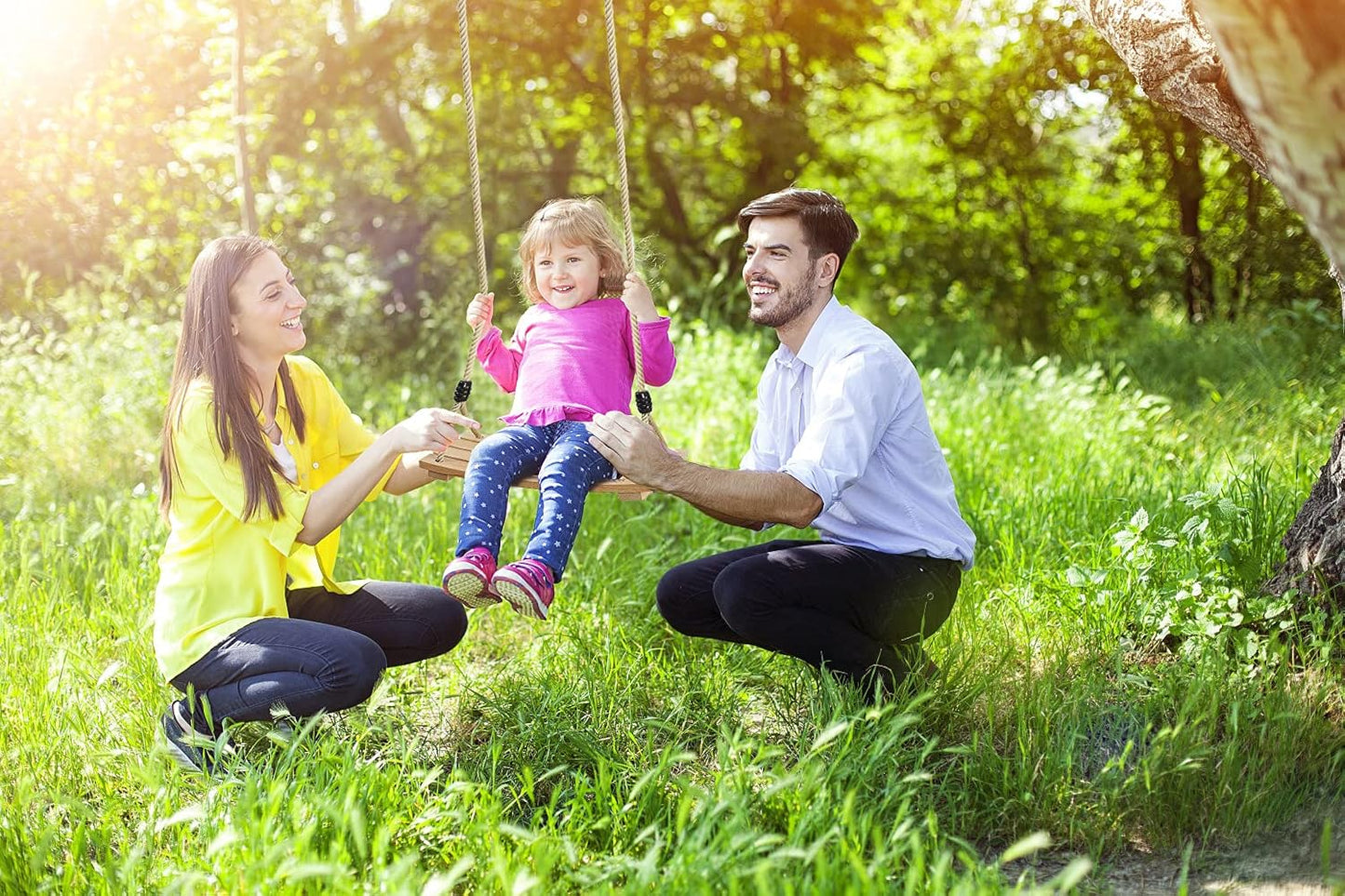 Pellor Wood Tree Swing Seat,Indoor Outdoor Rope Wooden Swing Set for Children Adult Kids 17.7x7.9x0.6 inch