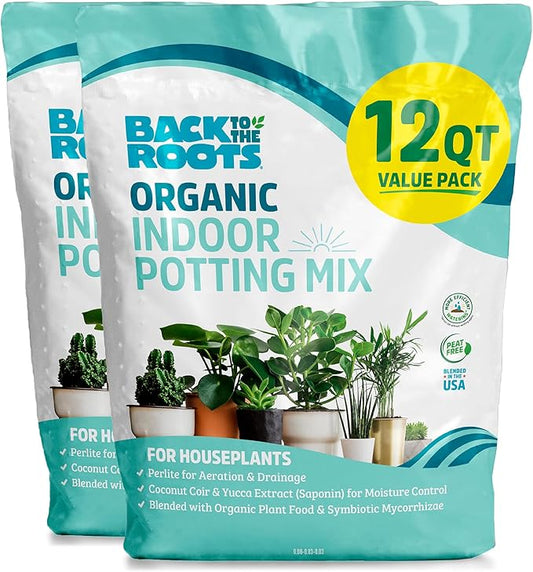 Back to the Roots 100% Organic Indoor Potting Mix (Value 12 Quart) | Promotes Healthy Houseplant Growth| Made in The USA