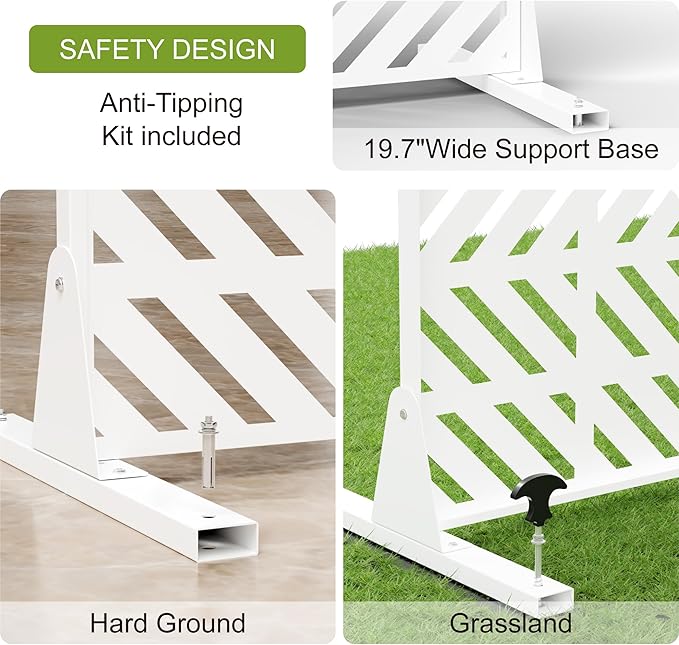 Metal Privacy Screen for Outdoor Freestanding Privacy Screens, 72" H x 44" W White Fence Panels with Stand, Patio Metal Screens for Outside Outdoor Divider Deck Balcony Garden and Indoor