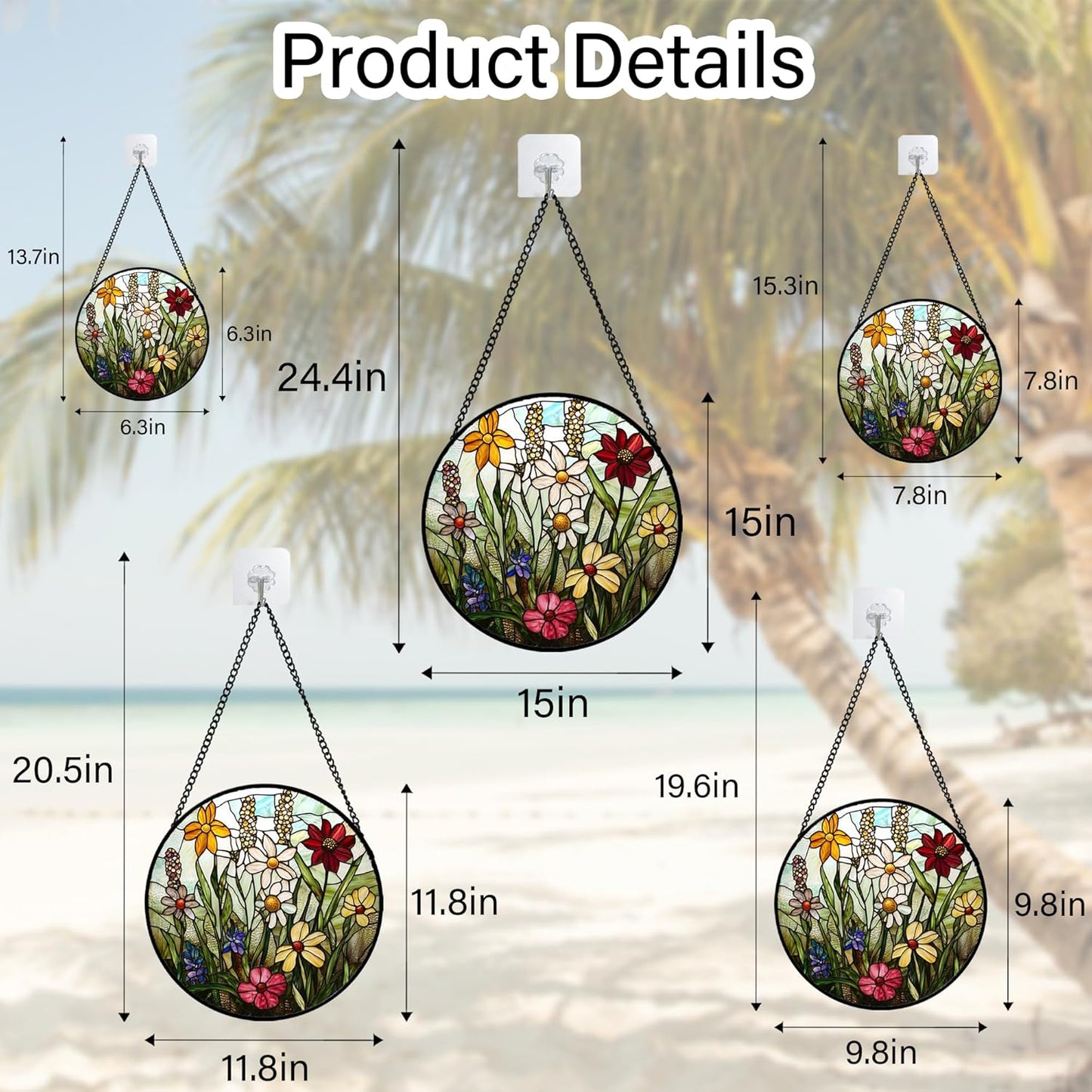 Stained Glass Window Hanging, Colorful Wildflowers Plant Scenery Suncatcher for Doors Window Home White Green Sun Catchers Decor Mother's Day Birthday Gifts for Women, Men Mom 9.8 in