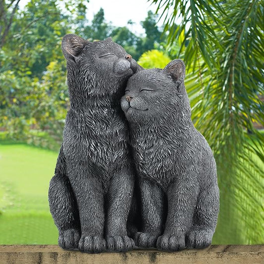Wenqik Black Cat Statue for Garden Couple Kitten Figurines Decor Resin Cat Sculpture Decorative Garden Statues for Outside Patio Yard Farmhouse Gifts for Animal Lovers Mom 8.66 x 5.7 x 10.62 Inch