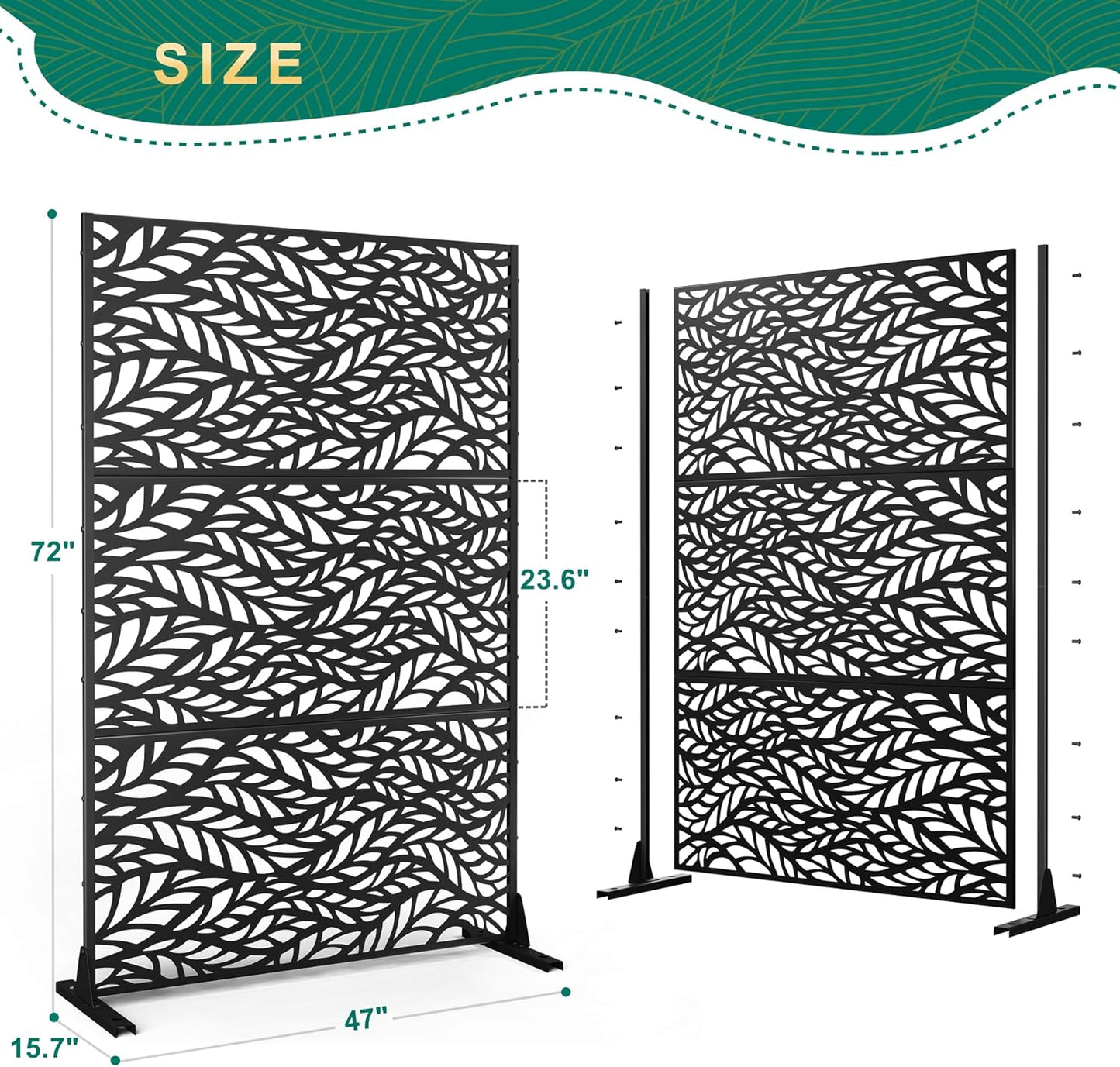 72" H47" W Metal Outdoor Privacy Screen - Freestanding, Decorative Fence (3 Panels)