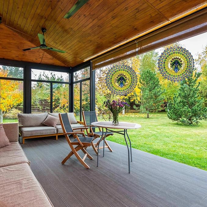 Wind Spinner Colorful Peacock 12 inch 3D Stainless Steel Laser Cut Metal Double Sided Printing-Hanging Indoor/Outdoor Decorations Yard Gardening Decor,Metal Kinetic Art Ornament Gifts