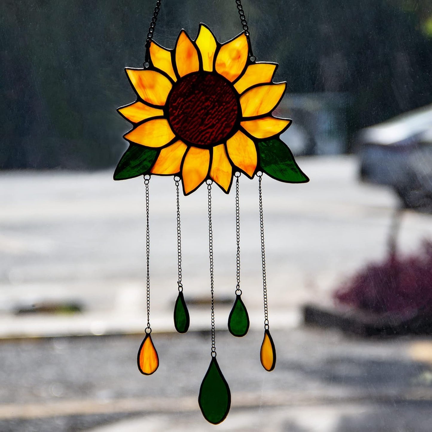 Sunflower Stained Glass Window Hanging,Sunflower Birthday Party Decorations,Outdoor Suncatcher for Patio,Kitchen and Garden Decor,Sunflower Gift for Mom,Women and Grandma
