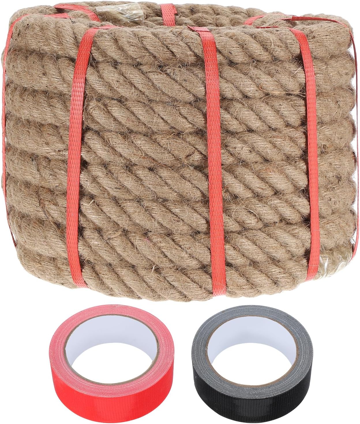 MECCANIXITY Jute Rope 1.1 Inch x 30ft, Thick Twine Rope Ropes Braided Jute Twine Natural Brown Burlap Cord String Heavy Twisted with Tapes for Decorative Crafts Railing Swing Tug of War