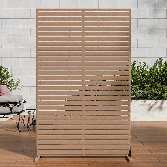 Privacy Screen Outdoor Freestanding Fence Panel, 72" H×47" W HDPE Decorative Screen Panel with Stand & 6 Panel, Air Conditioner Fence, Privacy Panels for Patio, Balcony, Garden, Backyard