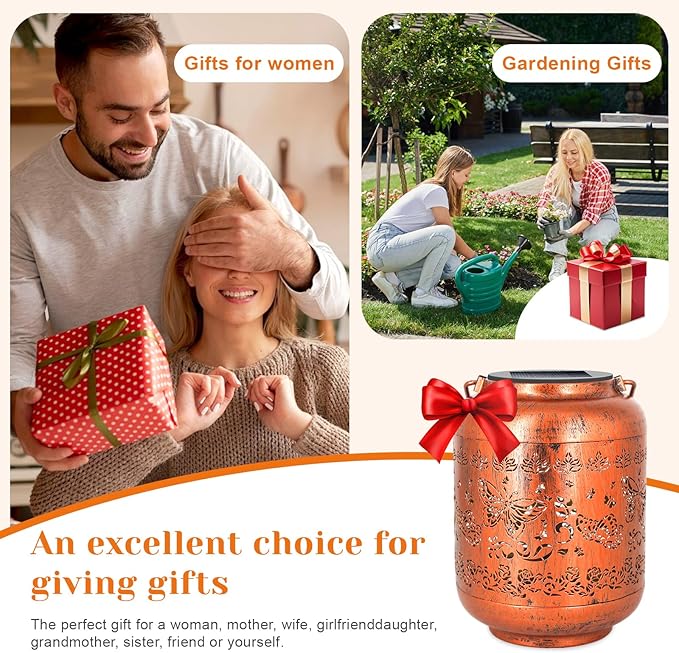 Christmas Gifts for Women Butterfly Solar Lanterns Outdoor Waterproof Metal Hanging Solar Lights for Yard Garden Decor Butterfly Birthday Thanksgiving Gardening Gifts for Mom Grandma