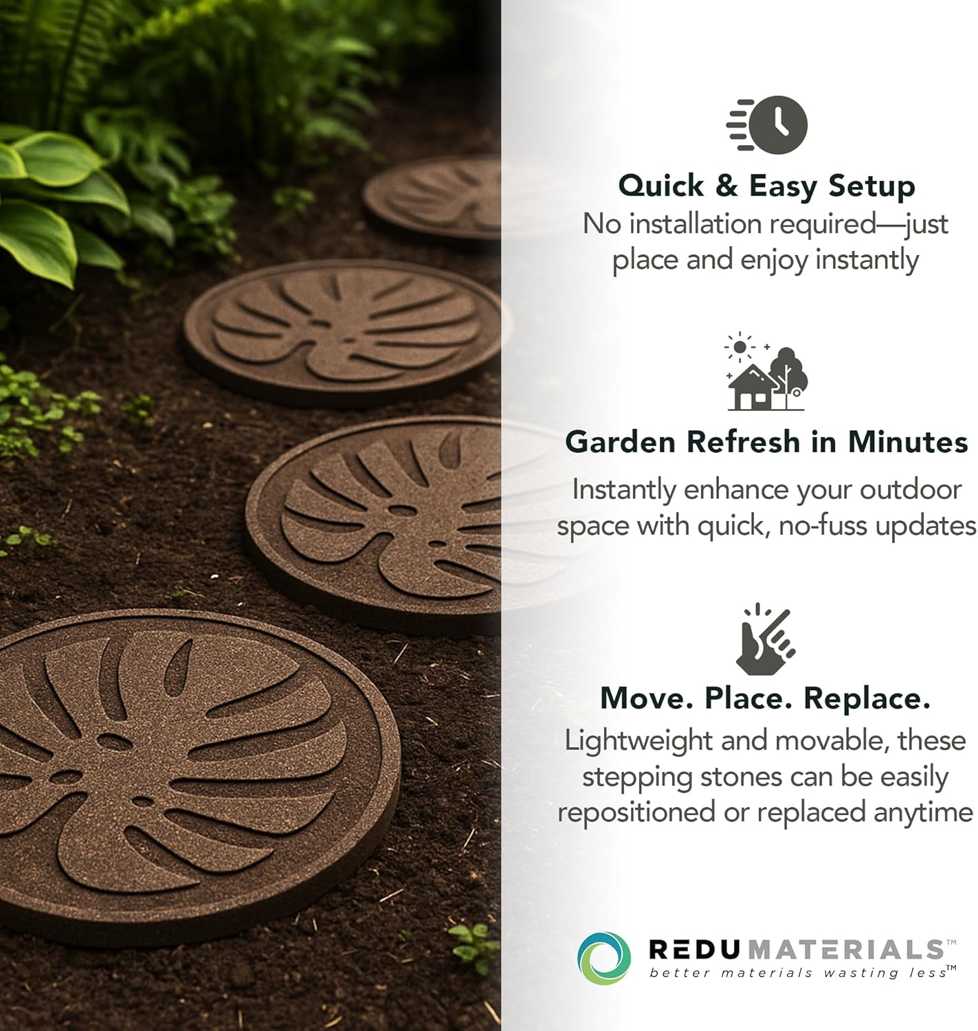 Garden Central 4-Pack 18”x18” Fake Tropical Leaf Rubber Stepping Stones, Round, Brown – Reversible Non-Slip Outdoor Faux Decorative Set for Landscaping – DIY Decor for Walkways & Yard Pathways
