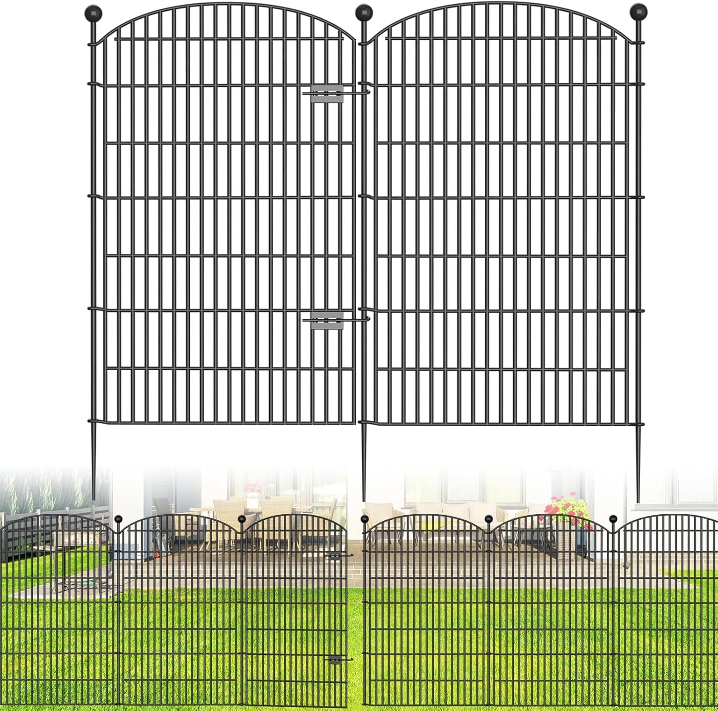 8 Panels No Dig Decorative Garden Fence with Gate - 48 in (H) x 20.8 ft (L), Dog Fence Outdoor for Yard, Rustproof Metal Animal Barrier Ground Stakes Fencing for Garden, Patio, Flower Bed