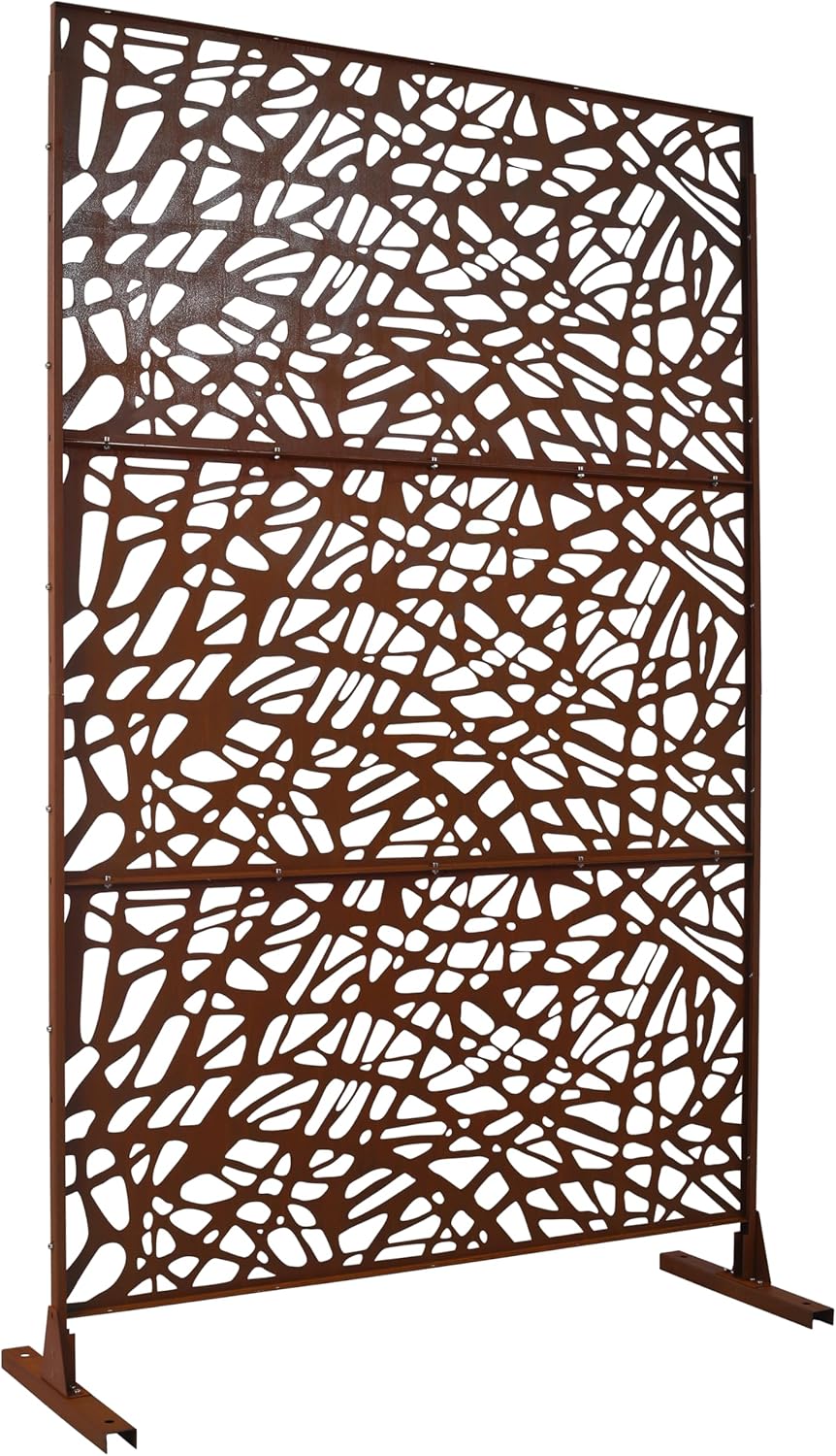 Metal Privacy Screens 76" H Outdoor Privacy Screens Panels Outdoor and Indoor Branch Pattern Divider Freestanding Decorative for Balcony Patio Garden Room Divider, Rust Red
