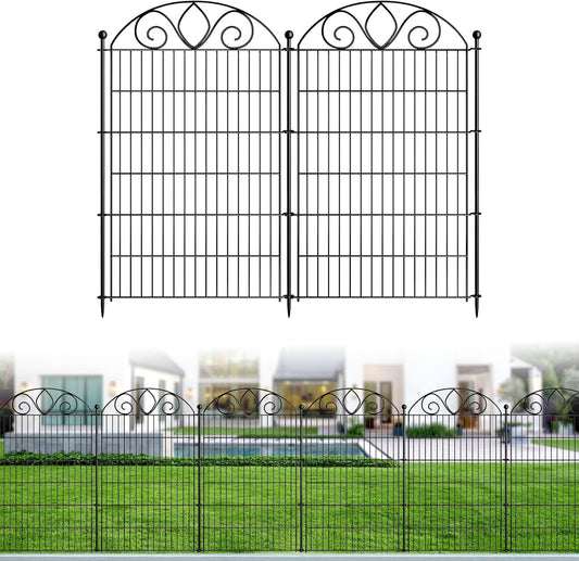 10 Panels No Dig Tall Garden Fence Panel – 44" H X 23.6' L Rustproof Metal Dog Fence Outdoor for Yard, Decorative Animal Barrier Fence for Pet, Garden Border, Patio, Flower Beds| Temporary Fencing