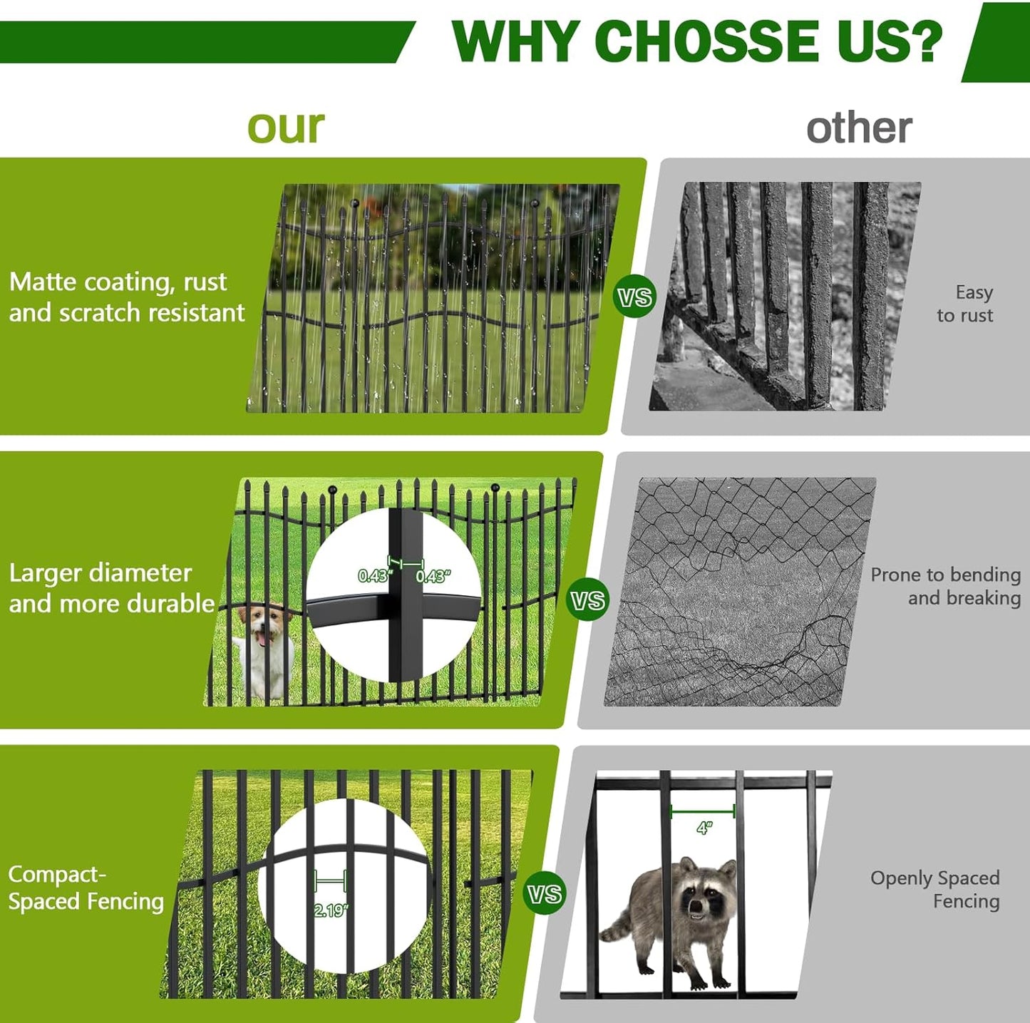 10 Panels No Dig Decorative Garden Fence - 32in H x 22.5ft L, Tall Heavy-Duty Square Tube Animal Barrier, Rustproof Metal Border Fencing for Yard, Outdoor Dog Playpen & Flower Beds