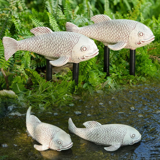 Set of 2 Koi Fish Decor, Large Outdoor Garden Statues, Pond Accessories, Yard Decor, Real Fish Sculpture Art, Koi Pond Kit, Statues for Yard Ornaments Sculpture Garden for Outdoors