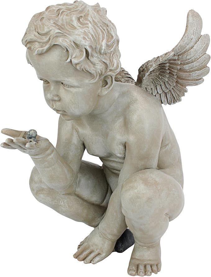Design Toscano EU4360 Life's Mysteries Cherub Garden Statue, 15 Inch, Antique Stone