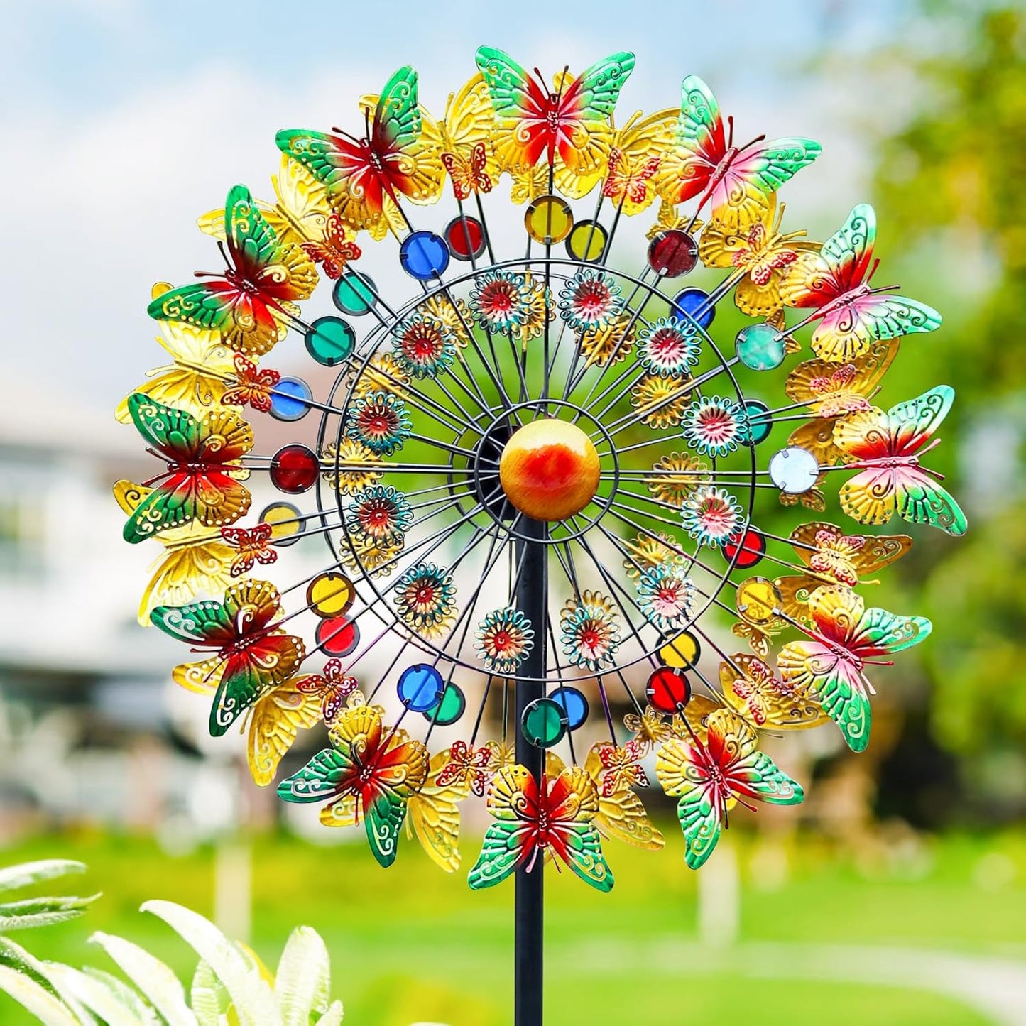 Lairander Butterfly Outdoor Wind Spinners, 84'' Large Garden Wind Spinner, Metal Yard Art Wind Sculptures & Spinners, Garden Decor for Outside Yard Ornaments Clearance Gift for Family