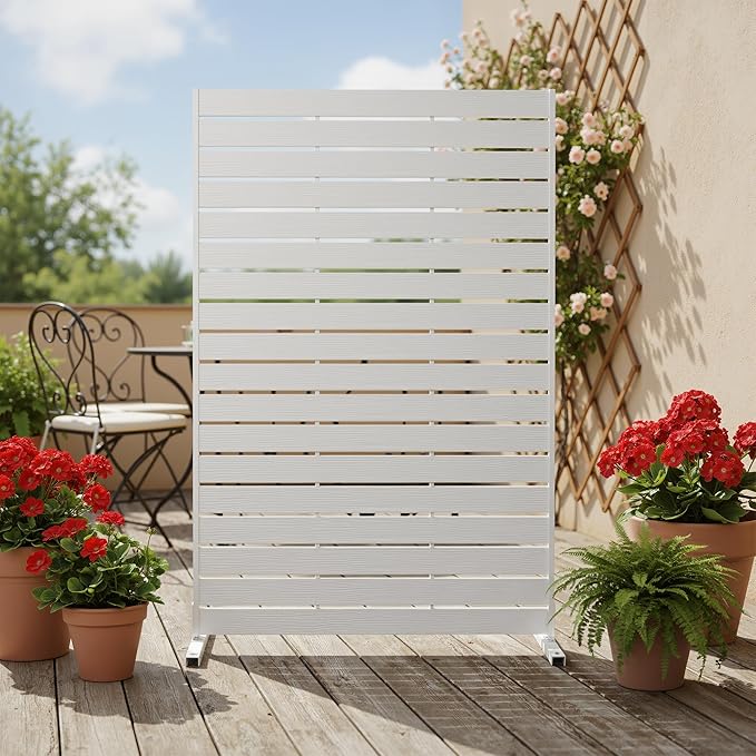 NicBex Privacy Screen Outdoor Freestanding Privacy Screen Fence, 72" H Fence Panels with Metal Stand, HDPE Indoor Decorative Divider for Pool, Garden, Apartment, Bathroom, White