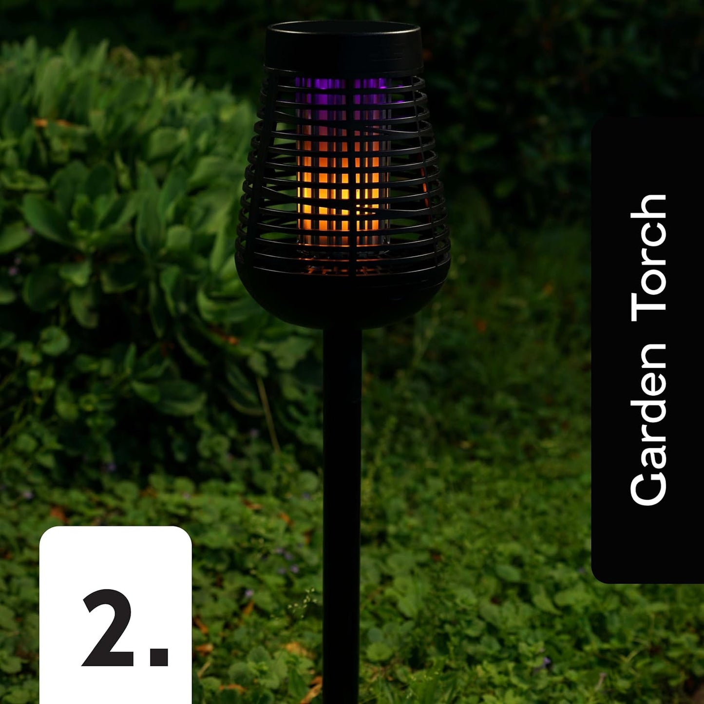 PIC Bug Zapper, 600V Solar Powered Insect Trap & Fly Zapper for Outdoor Use, LED Flickering Flame, Activates Automatically in Dark, Weatherproof Outdoor Fly Trap, Kills Bugs on Contact, Twin Pack