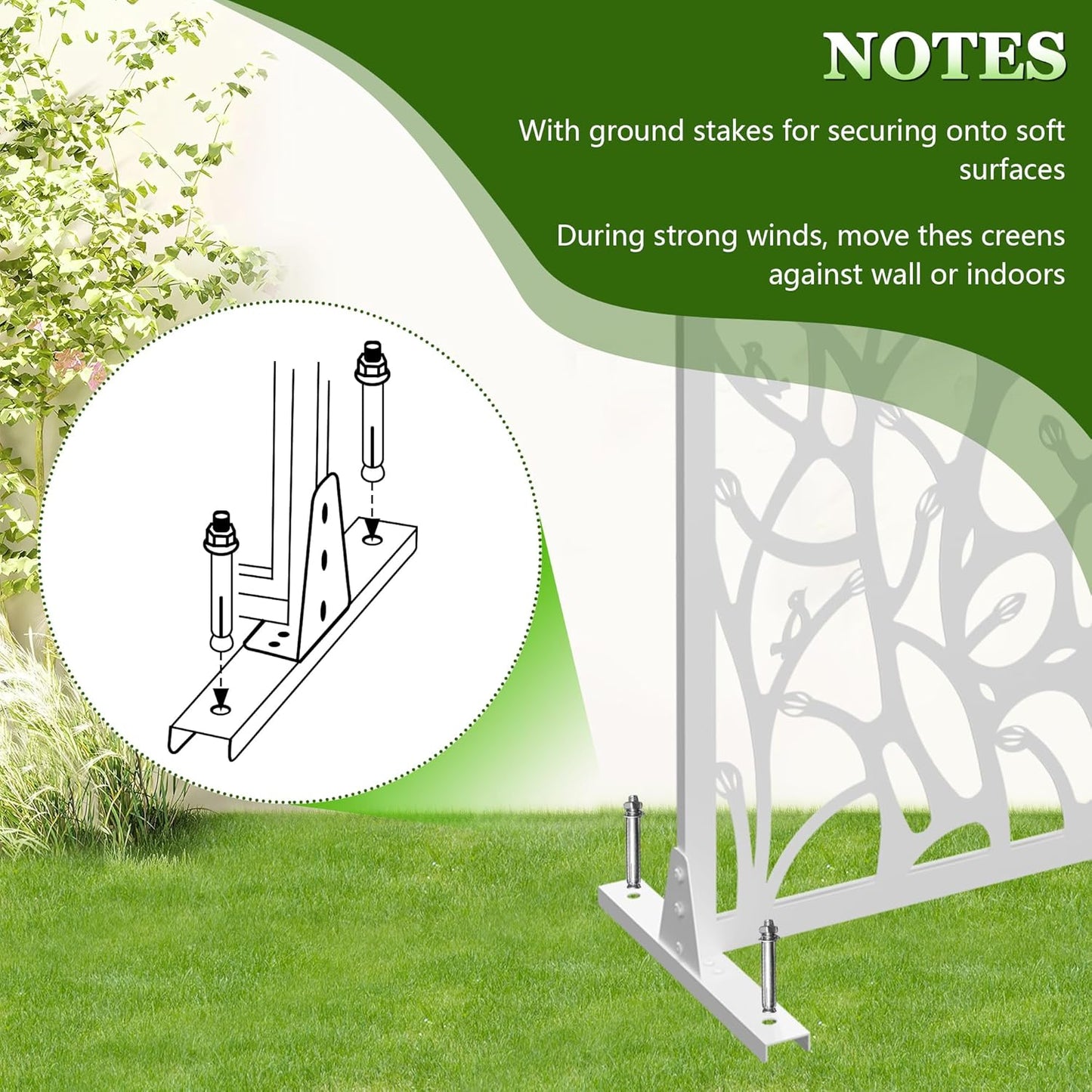 Metal Privacy Screens 72" H Outdoor Privacy Screens Panels Outdoor and Indoor Bird Pattern Divider with Freestanding Decorative for Balcony Patio Garden Room Divider, White