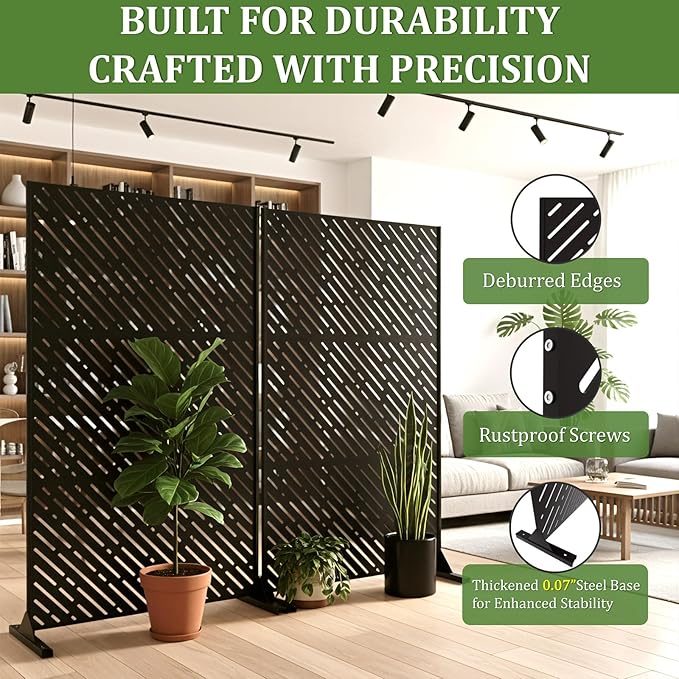 Metal Privacy Screen Outdoor 72x44in (6FT) – Rustproof Steel Decorative Fence Panel, Weatherproof Garden Divider for Patio, Backyard & Balcony, Metal Panels for AC Unit or Trash Bin Enclosure