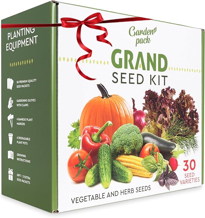 Garden Pack 30 Vegetable Seeds Variety Kit - Over 15000 Seeds for Planting Vegetables & Herbs, Premium Garden Seeds Gift Box, Heirloom & Non-GMO