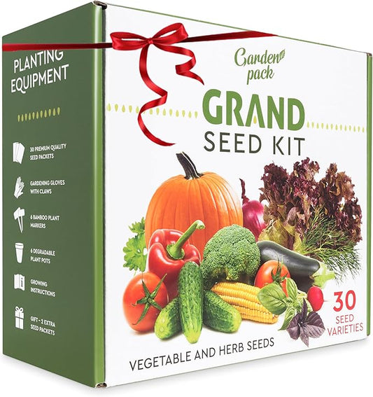 Garden Pack 30 Vegetable Seeds Variety Kit - Over 15000 Seeds for Planting Vegetables & Herbs, Premium Garden Seeds Gift Box, Heirloom & Non-GMO