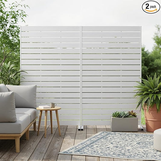 NicBex 2-Pack Privacy Screen Outdoor Freestanding Privacy Screen Fence, 72" H Fence Panels with Metal Stand, HDPE Indoor Decorative Divider for Pool, Garden, Apartment, Bathroom, White