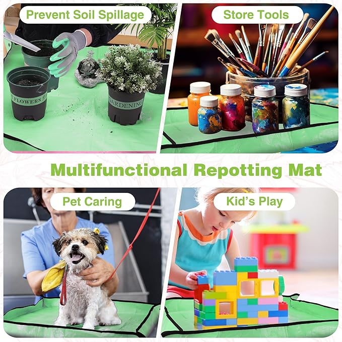 WORKPRO 5PCS Garden Tool Set, Powder Coating Compact Aluminum Gardening Tool Set with Repotting Mat, Outdoor Garden Hand Tools, Ideal Gardening Gift, Green