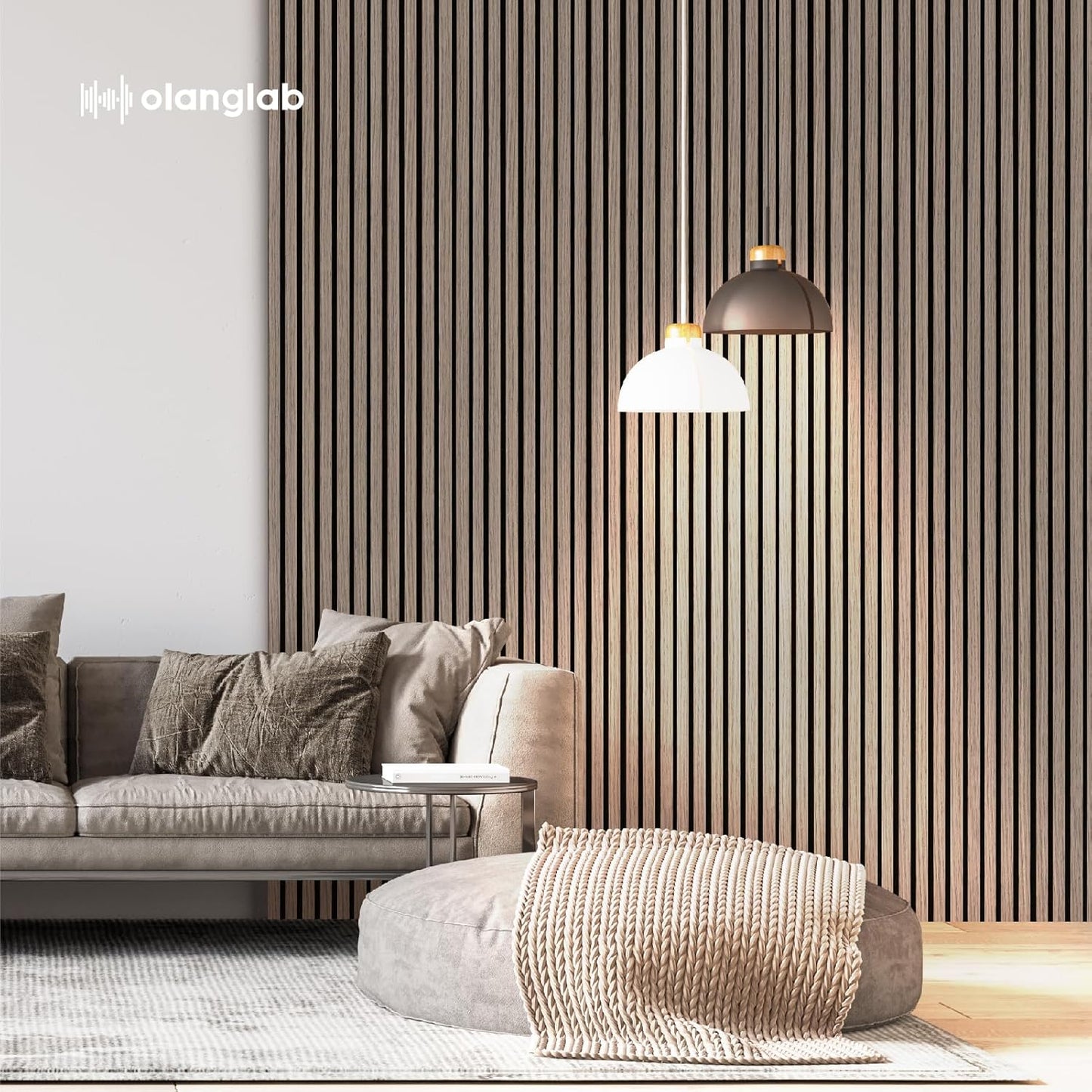 Olanglab Wood Slat Wall Panels, Wooden Acoustic Wall Panels, 94.5"x12.6" Each 3D Wall Panels for Interior Wall Decor, 2 Pack in Total 94.5"x25.2" (Dark Walnut)