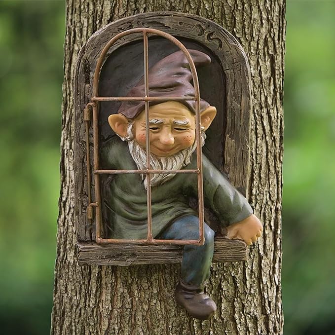 Elenon Elf Out The Door Gnome Tree Faces Decor Outdoor for Yard, Adorable Gnome Tree Hugger Fairy Door Statue for Tree, Funny Garden Tree Peeker Sculpture Yard Patio Art