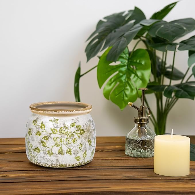 Ceramic Pot for Planter, Vintage Flower Pot with Drainage Holes, 6.29 inch Ice Crack Glazed Indoor Planters Pot (Mid-Century)