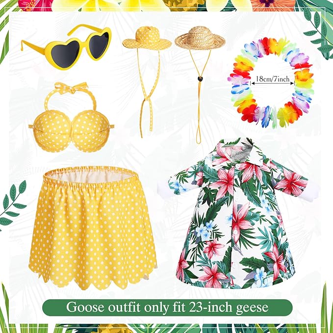 2 Set Hawaiian Luau Porch Goose Outfit for Lawn 23'' Plastic Goose Clothes Costume Summer Outdoor Decor(Bikini)