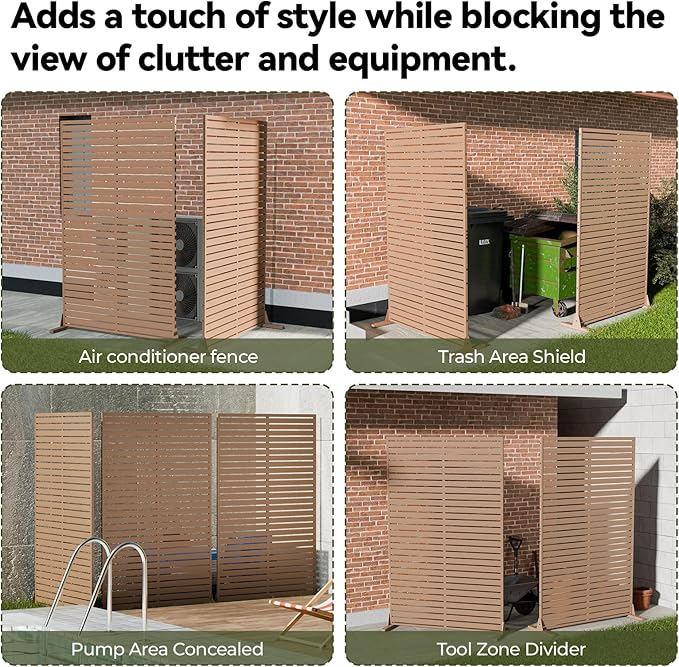 Privacy Screen Outdoor Freestanding Fence Panel, 72" H×47" W HDPE Decorative Screen Panel with Stand & 6 Panel, Air Conditioner Fence, Privacy Panels for Patio, Balcony, Garden, Backyard