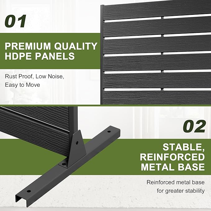NicBex 2-Pack Outdoor Privacy Screen, 72" H x 47" W Privacy Screen Decorative Fence, Freestanding Fence Panels with Metal Stand, HDPE Indoor Decorative Divider for Pool, Garden, Bathroom, Black