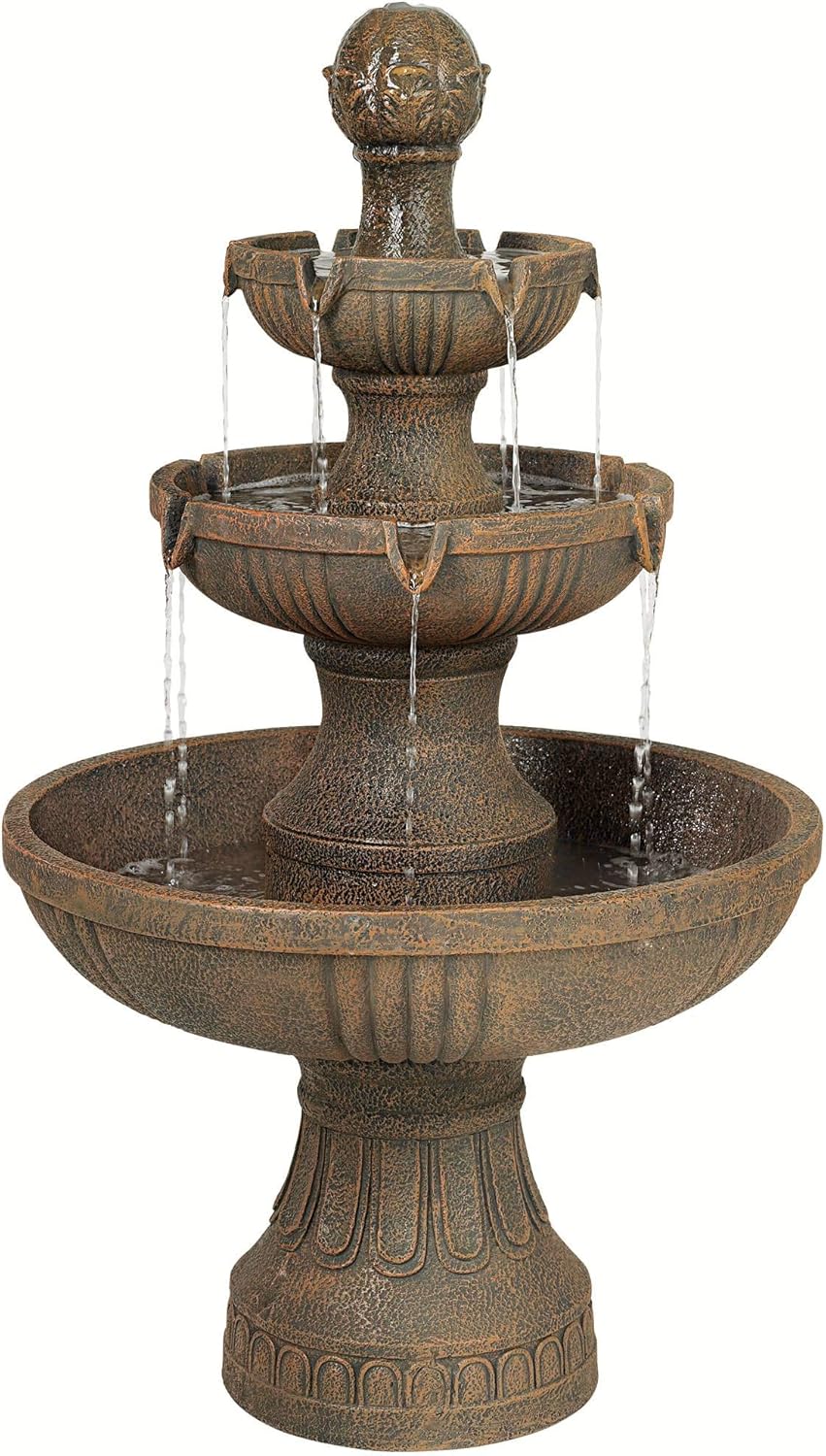 Ravenna 43" High Large Italian Indoor Outdoor Decor Faux Stone Floor Fountain Standing Waterfall 3-Tier Basin Tall Water Feature for Outside Garden Patio Yard Backyard Porch Deck - John Timberland