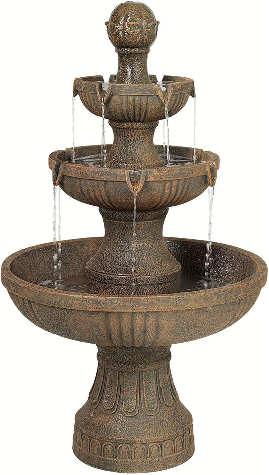 Ravenna 43" High Large Italian Indoor Outdoor Decor Faux Stone Floor Fountain Standing Waterfall 3-Tier Basin Tall Water Feature for Outside Garden Patio Yard Backyard Porch Deck - John Timberland