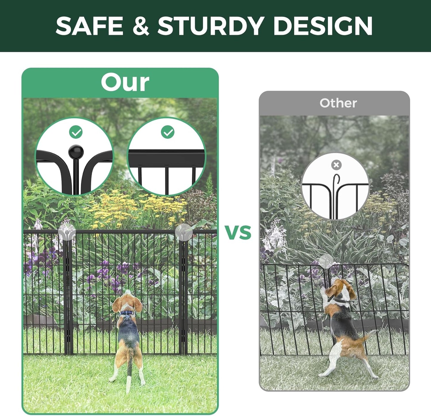 FXW Garden Fence Outdoor for The Yard – 32in(H) x 54.7ft(L) Heavy Duty Metal Animal Barrier for Dog and Rabbit, Decorative Dog Fence, 24 Panels, Black