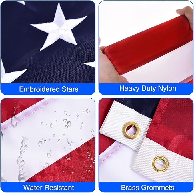 Quarut House Flag Pole Kit,Including 6Ft Stainless Steel Flag Pole,Heavy Duty Nylon 3x5 Ft American Flag,Aluminum Alloy Rings and Bracket.Wall Mounted Flagpole Set for Residential Commercial（Black)