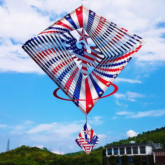 DJUAN 4th of July Decorations,13.5in Stainless Steel Eagle Flag Patriotic Wind Spinner Fourth of July Decor Outdoor,Garden Patriotic Decor Independence Day Decorations Wind Spinners for Yard,Garden
