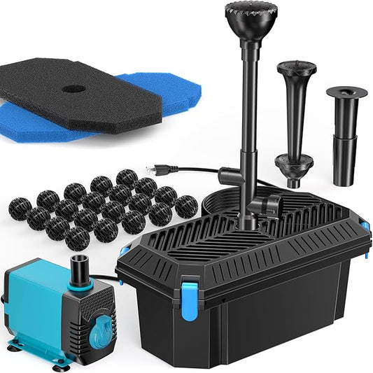 Antfraer Pond Filter with Pump Kits, Pond Filters for Outdoor Ponds Built In 660GPH Pond Pump, Pond Filter Box Suitable for Garden, Fountain, Pond, Animal Sink, Waterfall, Aquarium-Corded Electric