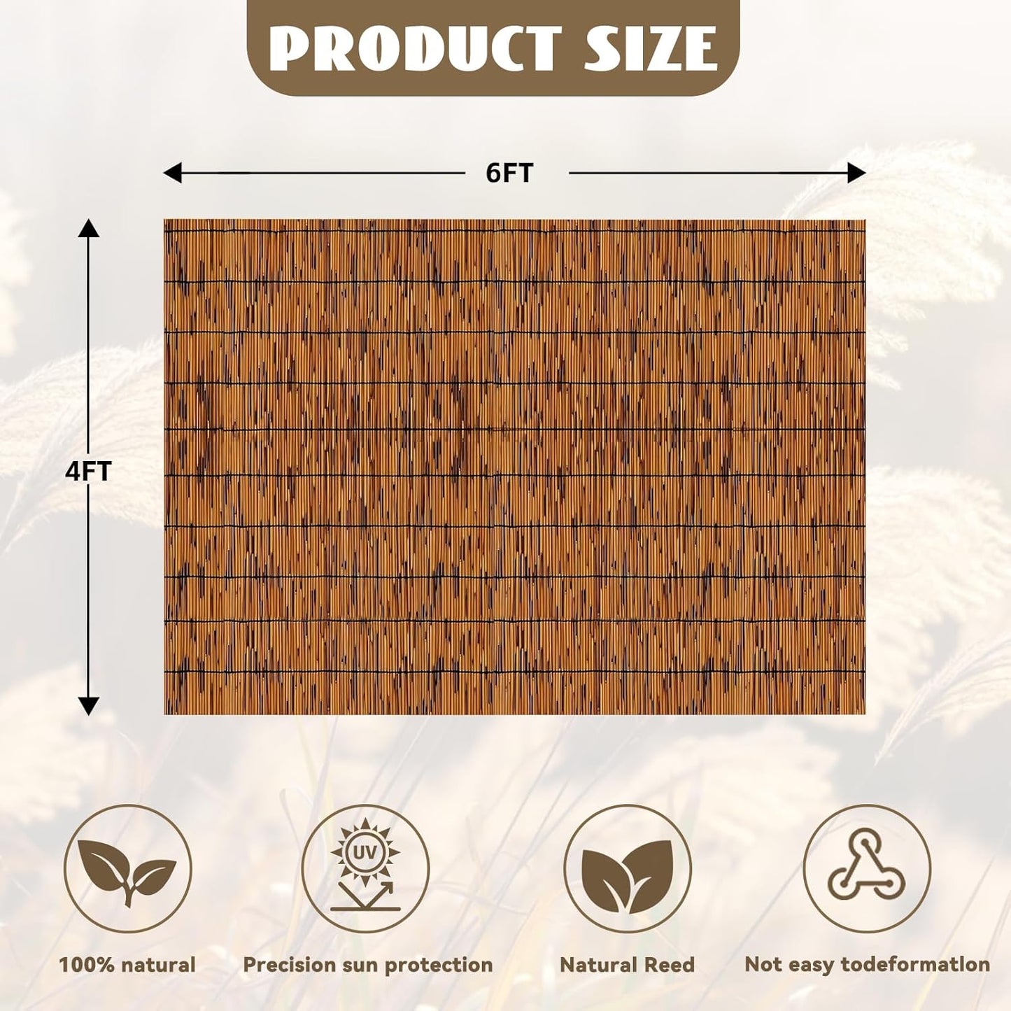 Natural Reed Fencing Rolls, Decorative Bamboo Fencing 4 ft High Roll Reed Screen Curtain, Natural Reed Bamboo Fencing for Outdoor Balcony Patio Garden Backyard (Light Russet), LWZLTH7