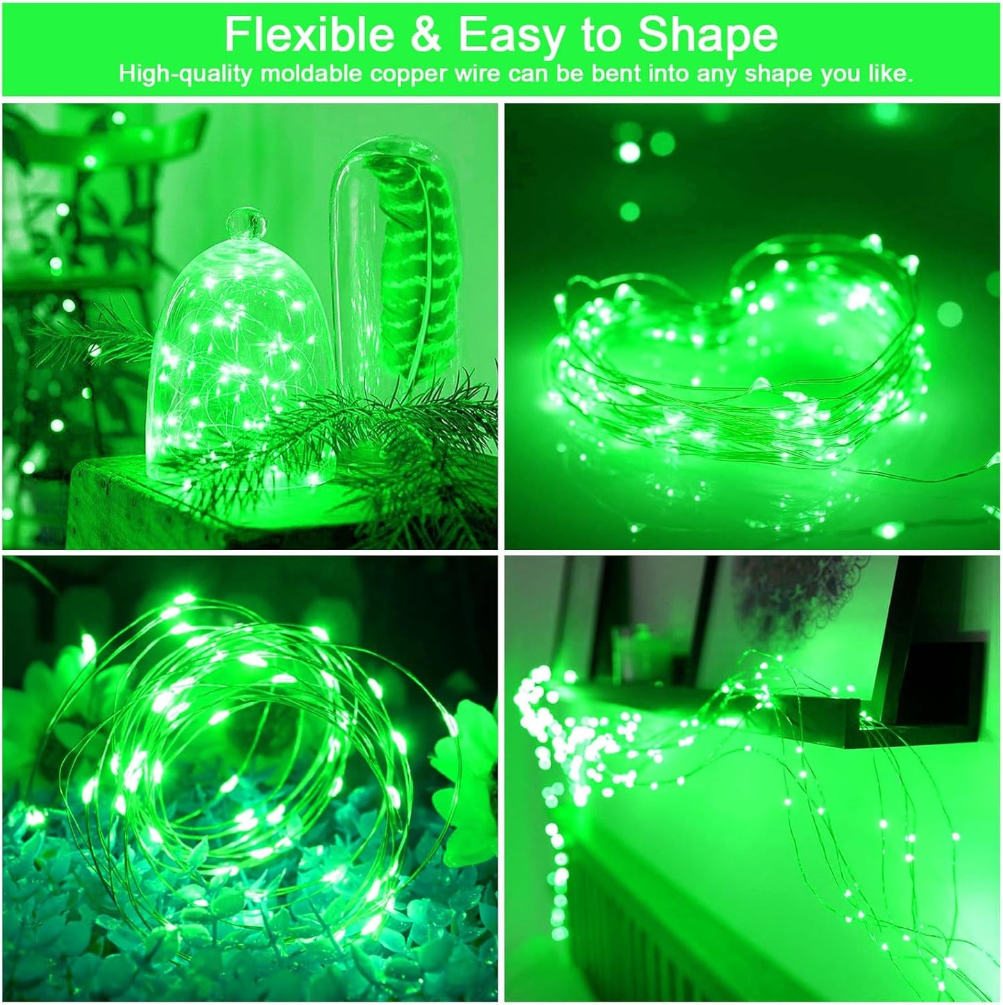 Solar Fairy Lights Green Outdoor Waterproof,16.4ft 50LED Solar String Lights Green for Outside 8 Modes 2 Packs for Patio Backyard Garden Deorations Green