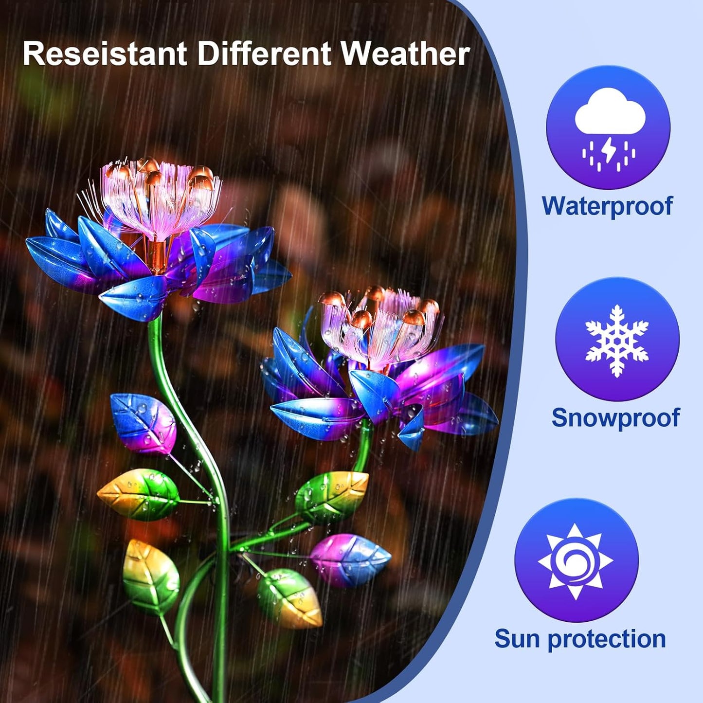 Solar Wind Spinners Blue Twin Flowers for Yard and Garden, Solar Windmill Garden Whirligig Kinetic Spinners Decor for Lawn, Patio, Yard, Metal Wind Outdoor Sculpture