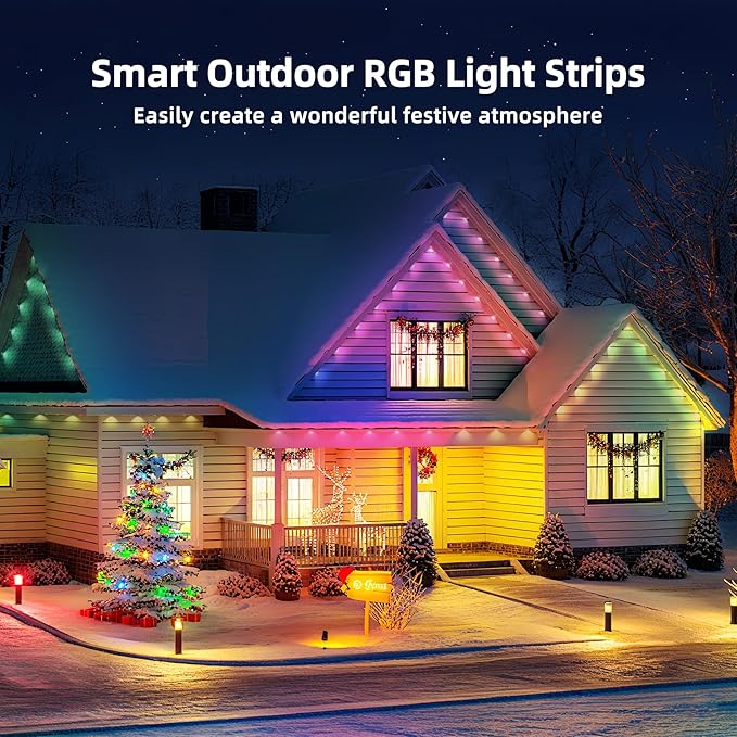200FT Permanent Outdoor Lights, RGB LED Eaves Lights with App/Remote Control,Waterproof Smart String Lights for Christmas and All Holiday Decor,Daily and Party Lighting,House Roof and Garden Lighting